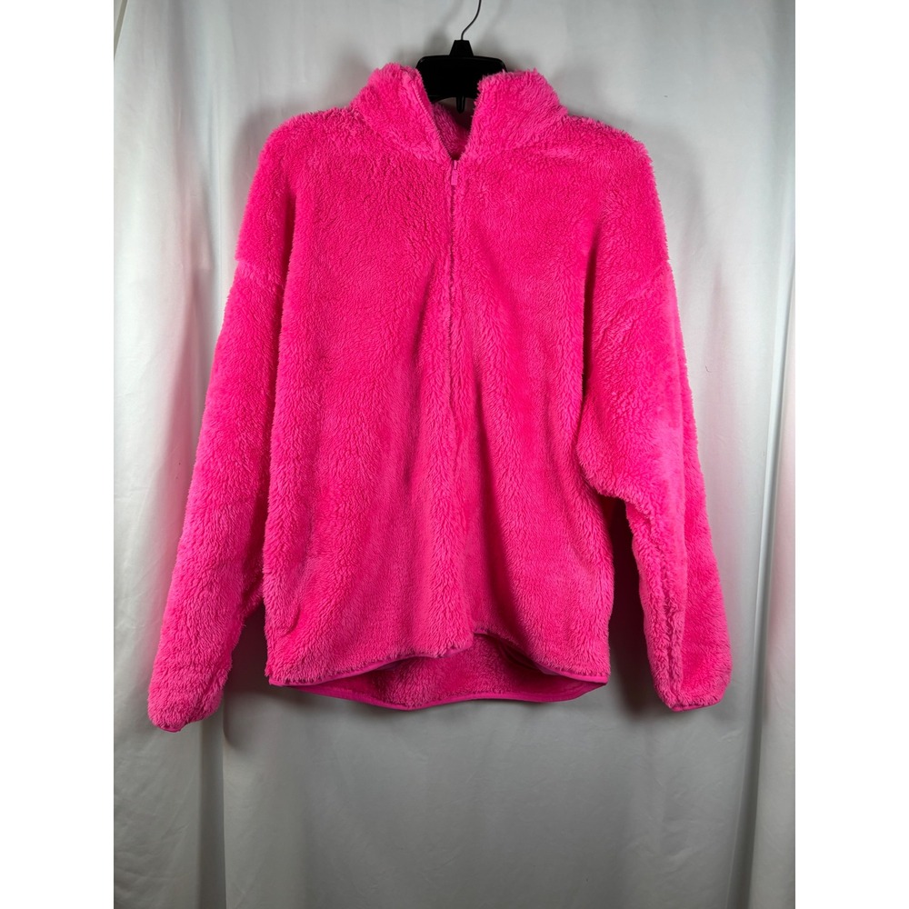 PINK Victoria's Secret Neon Pink Teddy Fleece Full Zip Pullover Large NWT